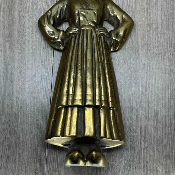 VTG Sheffield Solid Brass Dutch Boy and Girl Cast Iron Pair Andirons Gold - Picture 5 of 10